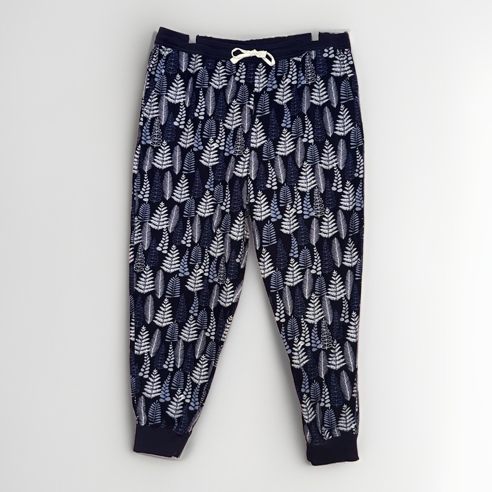Garnet Hill XL Pajama Pants Organic Pima Cotton Navy Fern Lounge Joggers Pull On